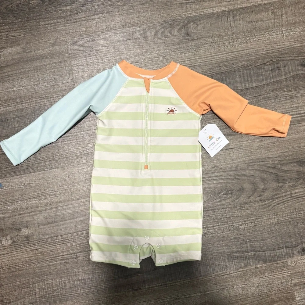 Little Co Green Orange and Blue Rashguard Swimwear